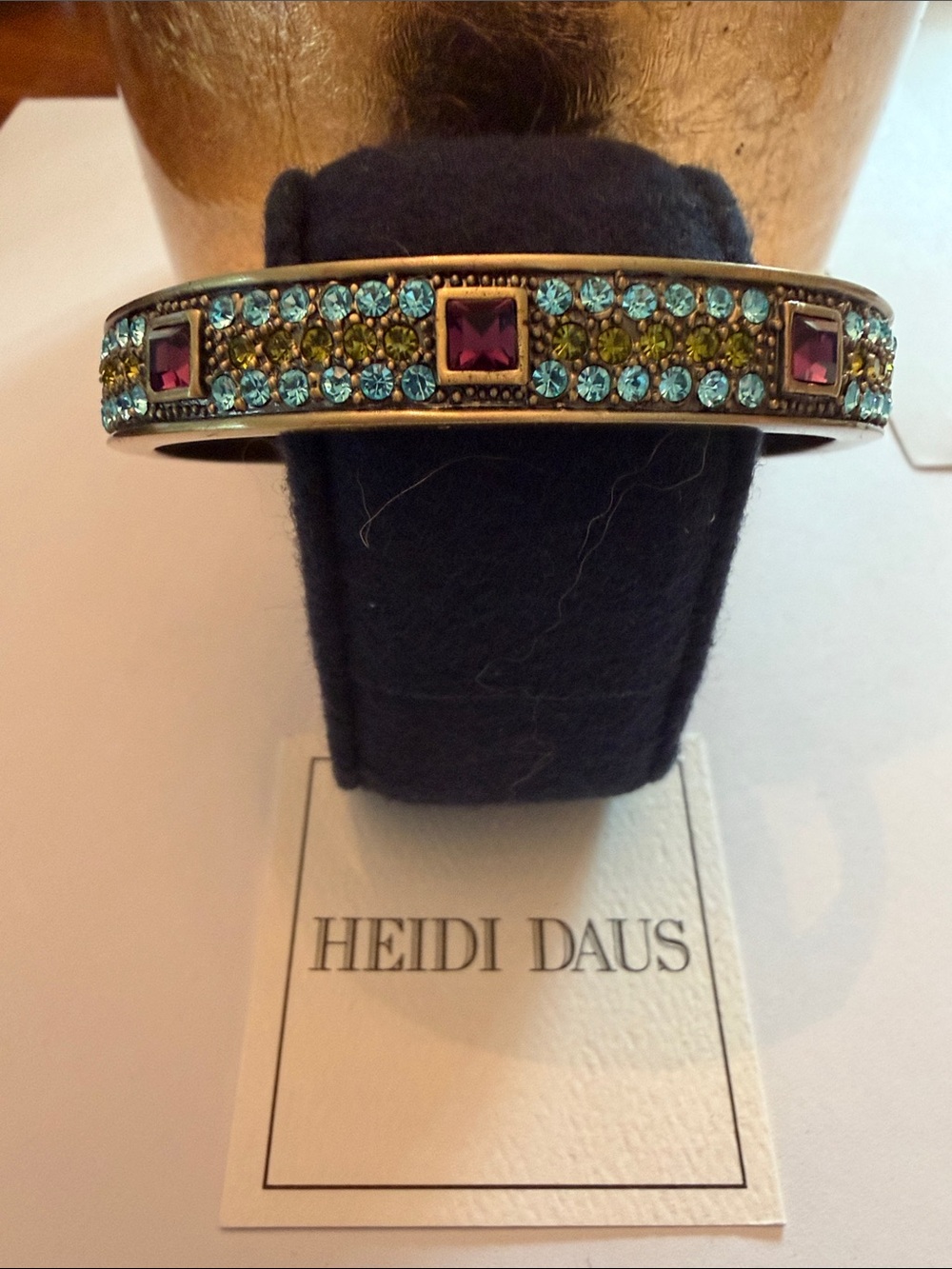 Heidi Daus Vintage Aqua, Olive & Amethyst Crystal Bangle Bracelet